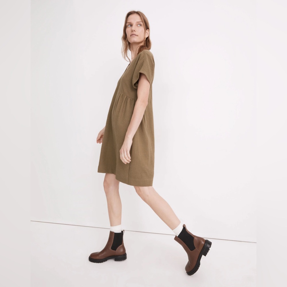 MADEWELL Crinkle Gauze Dolman Sleeve Olive Green Mini Dress